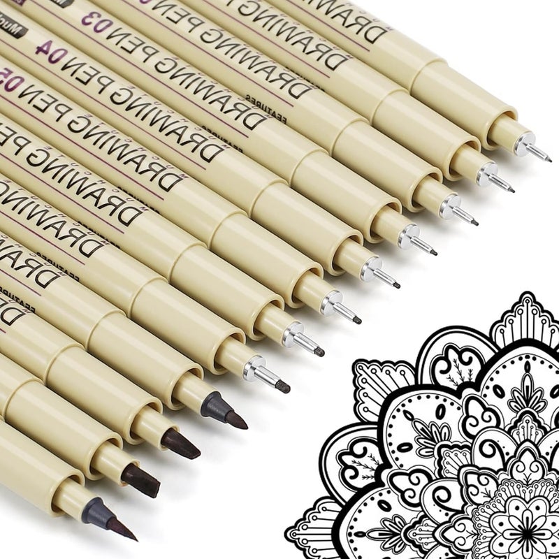 AKUBLE Drawing Pens Micro Fineliner Art Pens: 12 Black Fine Line Markers Art Supplies Adults Artist Sketch Waterproof Archival Ink Watercolor Inking Fine Liner Manga Sketching Zentangle Stuff Micron Pen Set - Image 1